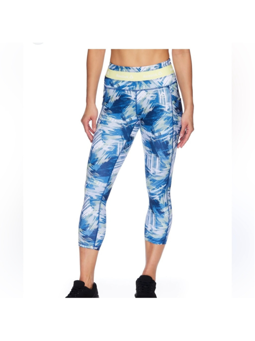 Reebok women’s printed revolve high rise Capri leggings side pockets size large